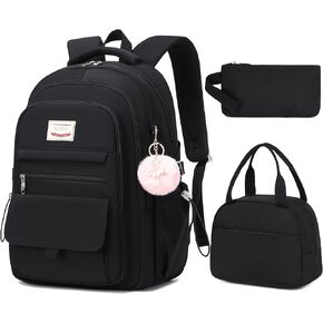 School Bag for Teens Girls,Girls Backpack Set,3 PCS Kids Backpack for Women,15.6 Inch Laptop Middle High School College Student Casual Travel Daypack with Lunch Box Pencil Pouch Set(Black) in Kuwait
