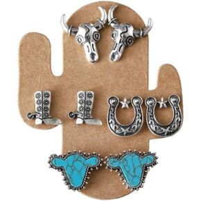 Boho Western Cowgirl Stud أقراط للنساء اللطيفات Western Cowboy Boots Hat في الفيروز الأقراط in Kuwait