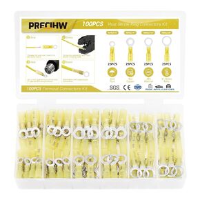 200PCS Heat Shrink Ring Connectors kit, Marine Grade Ring Terminals, Waterproof Electrical Connectors for Automotive (Incl.#10,1/4",5/16",3/8" Eyelet Connectors) in Kuwait
