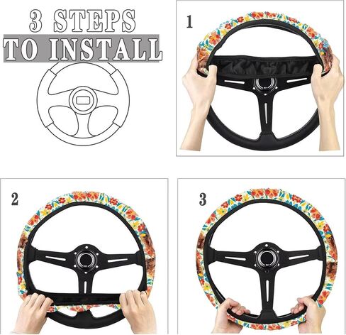 Premium 15-Inch Polyester Steering Wheel Cover - Highland Cattle Cow Colorful Flower Pattern - Auto Wheel Cover for Car, SUV, Van, RV in Saudi Arabia