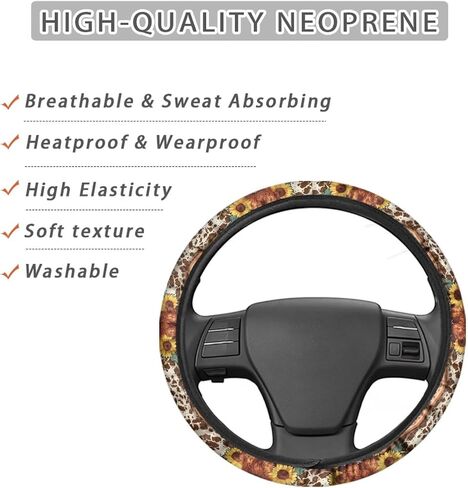 Premium 15-Inch Polyester Steering Wheel Cover - Highland Cattle Cow Colorful Flower Pattern - Auto Wheel Cover for Car, SUV, Van, RV in Saudi Arabia