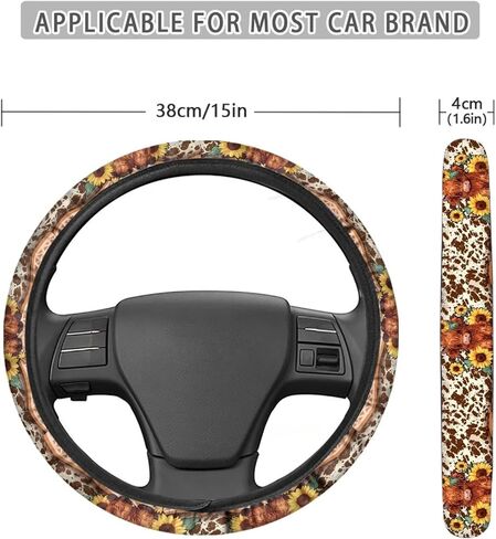 Premium 15-Inch Polyester Steering Wheel Cover - Highland Cattle Cow Colorful Flower Pattern - Auto Wheel Cover for Car, SUV, Van, RV in Saudi Arabia