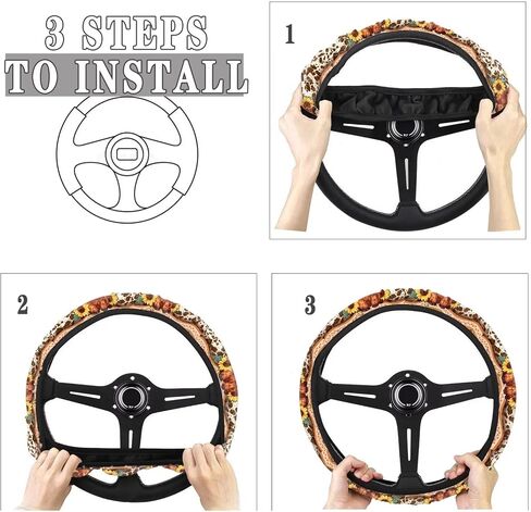 Premium 15-Inch Polyester Steering Wheel Cover - Highland Cattle Cow Colorful Flower Pattern - Auto Wheel Cover for Car, SUV, Van, RV in Saudi Arabia