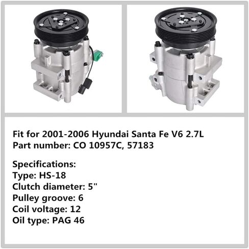 ضاغط AC Labwork مع استبدال القابض لـ Hyundai Santa Fe V6 2.7L 2001-2006 CO 10957C in Saudi Arabia