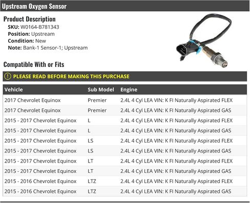 Upstream Oxygen Sensor - Compatible with 2015-2017 Chevy Equinox in Saudi Arabia