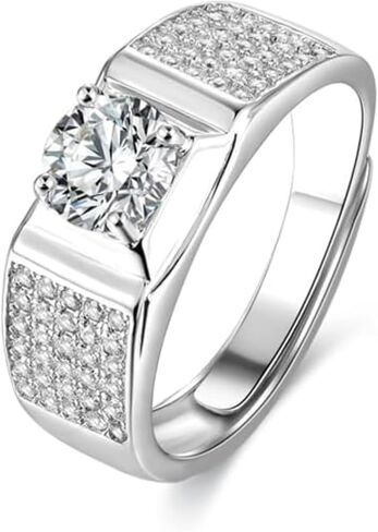 S925 Sterling Silver Silver Admable Men Rings | خاتم الماس 1 قيراط للرجال | D-Color VVS1 | خاتم الوعد الرجعية بتصميم فريد in Saudi Arabia