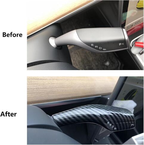 Carbon Fiber Pattern ABS Gear Shift Cover Lever Steering Wheel Interior Decoration Accessories, Steering Wheel Column Cover Protection for Tesla Model Y 2019-2024,Model 3 2018-2023; in Saudi Arabia