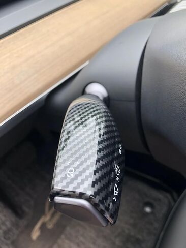 Carbon Fiber Pattern ABS Gear Shift Cover Lever Steering Wheel Interior Decoration Accessories, Steering Wheel Column Cover Protection for Tesla Model Y 2019-2024,Model 3 2018-2023; in Saudi Arabia