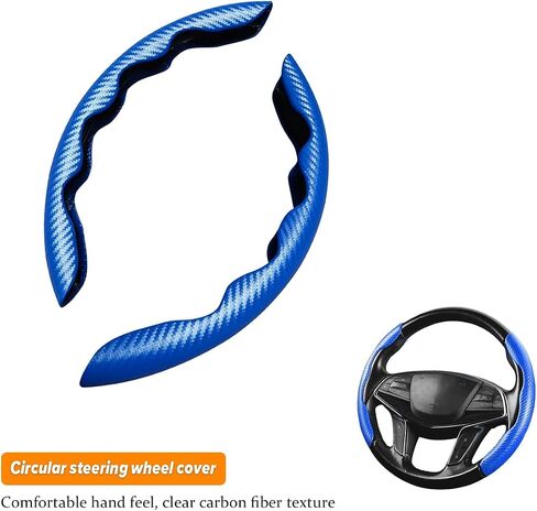 Carbon Fiber Car Steering Wheel Cover, 14.5-15 Inch Leather Segmented Vehicle Steer Wheel Protector, Anti-Slip & Breathable Auto Interior Accessories, Universal for Most Cars (Blue) in Saudi Arabia