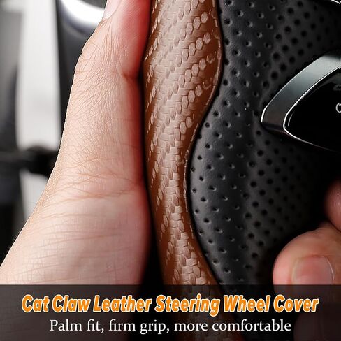 Carbon Fiber Car Steering Wheel Cover, 14.5-15 Inch Leather Segmented Vehicle Steer Wheel Protector, Anti-Slip & Breathable Auto Interior Accessories, Universal for Most Cars (Blue) in Saudi Arabia