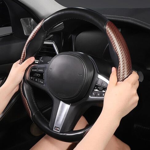 Carbon Fiber Car Steering Wheel Cover, 14.5-15 Inch Leather Segmented Vehicle Steer Wheel Protector, Anti-Slip & Breathable Auto Interior Accessories, Universal for Most Cars (Blue) in Saudi Arabia