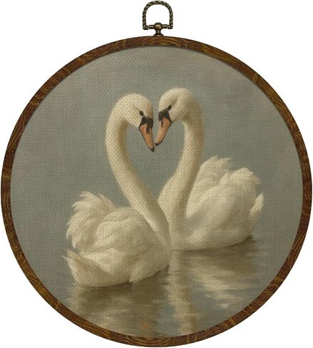 KLYTINK Vintage Swan Round Wall Art,Canvas Prints with White Swan Design, Rustic Bird Hanging Wall Decor for Living Room, Bedroom, Farmhouse or Gallery Space,10"x10"(White Swan-04) in Saudi Arabia