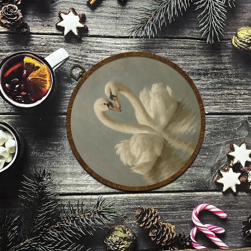 KLYTINK Vintage Swan Round Wall Art,Canvas Prints with White Swan Design, Rustic Bird Hanging Wall Decor for Living Room, Bedroom, Farmhouse or Gallery Space,10"x10"(White Swan-04) in Saudi Arabia