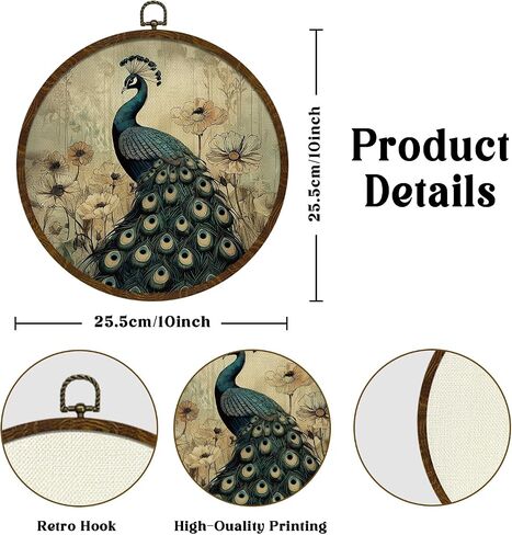 KLYTINK Vintage Swan Round Wall Art,Canvas Prints with White Swan Design, Rustic Bird Hanging Wall Decor for Living Room, Bedroom, Farmhouse or Gallery Space,10"x10"(White Swan-04) in Saudi Arabia