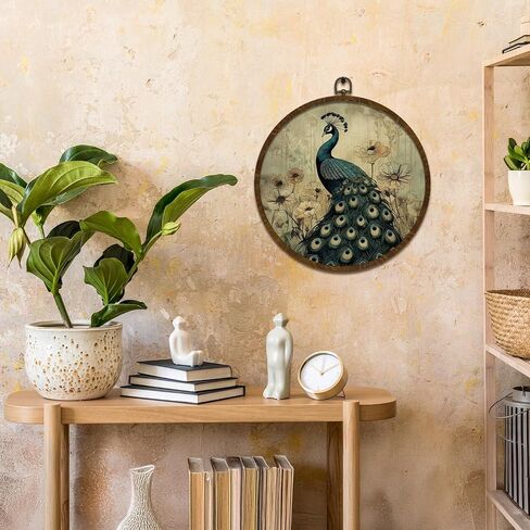 KLYTINK Vintage Swan Round Wall Art,Canvas Prints with White Swan Design, Rustic Bird Hanging Wall Decor for Living Room, Bedroom, Farmhouse or Gallery Space,10"x10"(White Swan-04) in Saudi Arabia