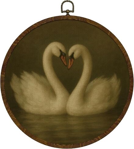 KLYTINK Vintage Swan Round Wall Art,Canvas Prints with White Swan Design, Rustic Bird Hanging Wall Decor for Living Room, Bedroom, Farmhouse or Gallery Space,10"x10"(White Swan-04) in Saudi Arabia