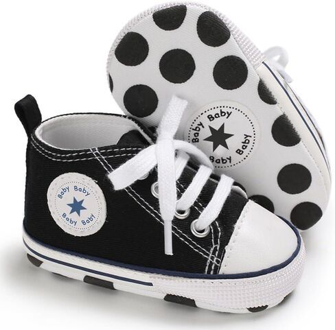 Unisex Baby Boys Girls Shoes, Newborn Infant Non-Slip Canvas Denim High Top Sneakers, Toddler First Walkers Shoes in Saudi Arabia