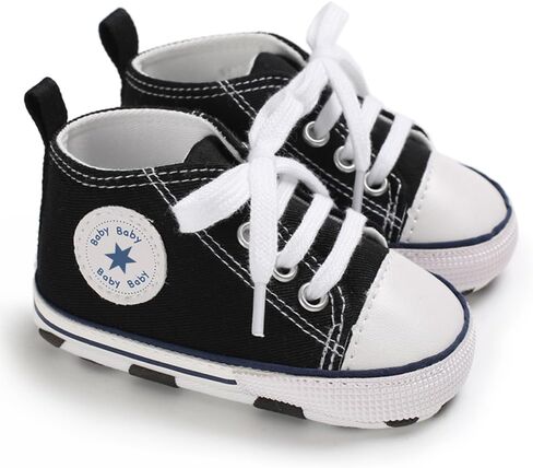 Unisex Baby Boys Girls Shoes, Newborn Infant Non-Slip Canvas Denim High Top Sneakers, Toddler First Walkers Shoes in Saudi Arabia