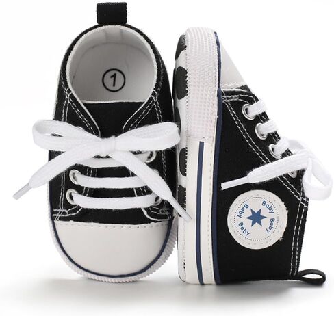 Unisex Baby Boys Girls Shoes, Newborn Infant Non-Slip Canvas Denim High Top Sneakers, Toddler First Walkers Shoes in Saudi Arabia