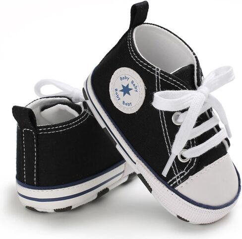 Unisex Baby Boys Girls Shoes, Newborn Infant Non-Slip Canvas Denim High Top Sneakers, Toddler First Walkers Shoes in Saudi Arabia