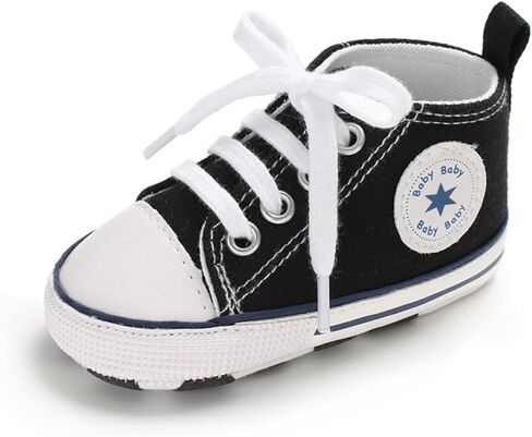 Unisex Baby Boys Girls Shoes, Newborn Infant Non-Slip Canvas Denim High Top Sneakers, Toddler First Walkers Shoes in Saudi Arabia