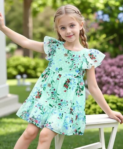 AGQT Toddler Girls Ruffle Dress Sleeveless Flower Girls Swiss Dots Flowy Pleated Party Dress Size 1-6T in Saudi Arabia