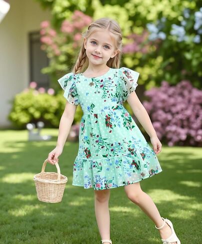 AGQT Toddler Girls Ruffle Dress Sleeveless Flower Girls Swiss Dots Flowy Pleated Party Dress Size 1-6T in Saudi Arabia