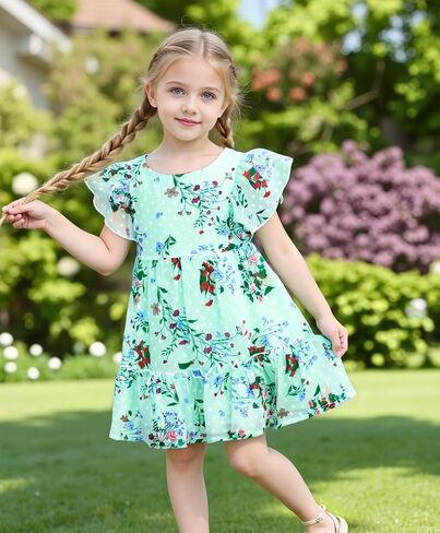AGQT Toddler Girls Ruffle Dress Sleeveless Flower Girls Swiss Dots Flowy Pleated Party Dress Size 1-6T in Saudi Arabia