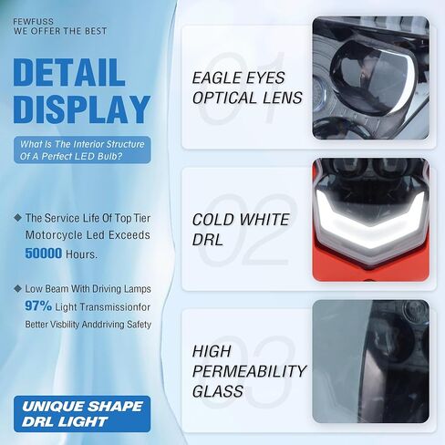 Dirt Bike LED Headlight - Universal Dirtbike Headlights Kit - Motorcycle Head Lamp for CRF450L CRF450XR Red in Kuwait