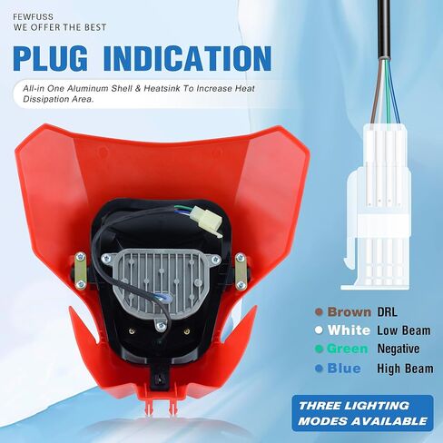 Dirt Bike LED Headlight - Universal Dirtbike Headlights Kit - Motorcycle Head Lamp for CRF450L CRF450XR Red in Kuwait