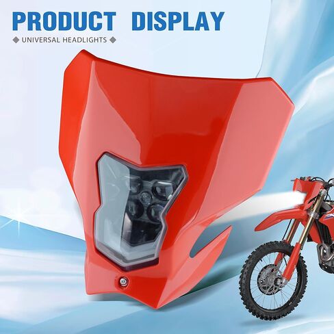 Dirt Bike LED Headlight - Universal Dirtbike Headlights Kit - Motorcycle Head Lamp for CRF450L CRF450XR Red in Kuwait