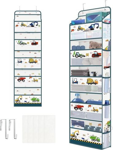 Clastyle White Truck Kids Over The Door Organizer with 5 Large Pockets Excavator Nursery Hanging Storage Organizer Clothes Diaper Toy Closet Door Hanging Shelf Storage for Bedroom Bathroom Pantry in Kuwait