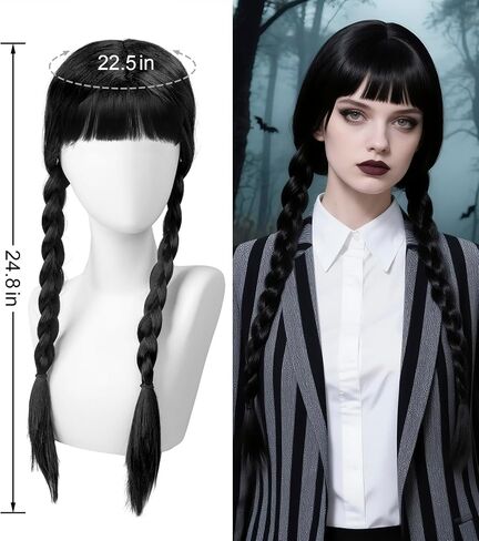 Long Straight Black Braided Wig with Creepy Severed Hand, Necklace, and Headband–Gothic Halloween Cosplay for Women in Saudi Arabia