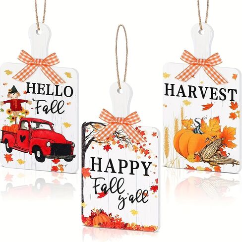 3pcs Fall Autumn Wood Hanging Ornaments Pumpkin Maple Leaves Thanksgiving Day Harvest Party Holiday Home Tree Decorations in Saudi Arabia