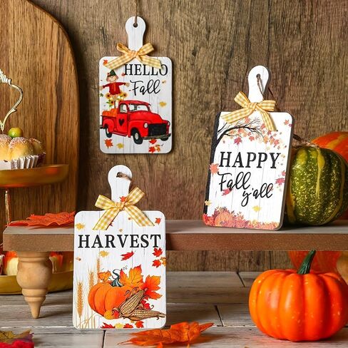 3pcs Fall Autumn Wood Hanging Ornaments Pumpkin Maple Leaves Thanksgiving Day Harvest Party Holiday Home Tree Decorations in Saudi Arabia