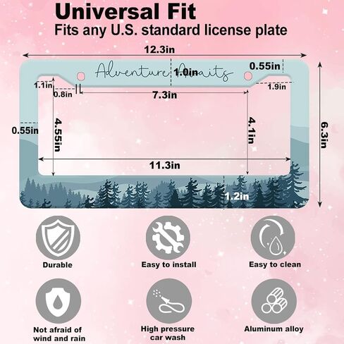 1pcs Mountain License Plate Frame for Women,Natural Pine Forest Mountain Horizon Landscape car Decorative tag Frames Girly,Blue Botanical License Plate Cover Holder for Vehicle with car Keychain tag in Saudi Arabia