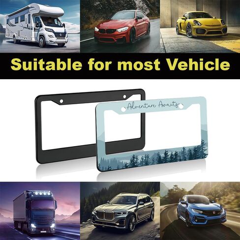 1pcs Mountain License Plate Frame for Women,Natural Pine Forest Mountain Horizon Landscape car Decorative tag Frames Girly,Blue Botanical License Plate Cover Holder for Vehicle with car Keychain tag in Saudi Arabia