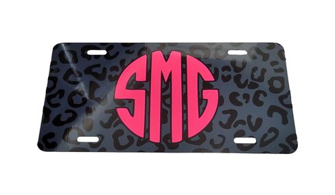 Dark Gray Cheetah Pink License Plate and Accessories, Personalized car tag, Custom Car Tag, License Plate for women, Monogram (License Plate) in Saudi Arabia
