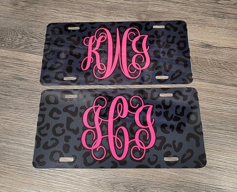 Dark Gray Cheetah Pink License Plate and Accessories, Personalized car tag, Custom Car Tag, License Plate for women, Monogram (License Plate) in Saudi Arabia