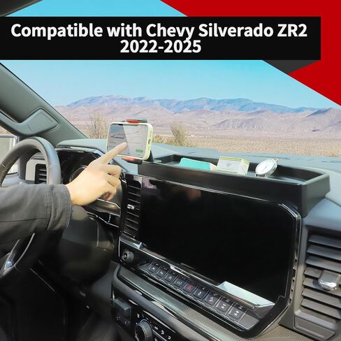 Voodonala لـ Chevy Silverado ZR2 Center Censole Dash Storage Toray مع حامل الهاتف متوافق مع 2022-2025 Chevy Silverado ZR2 1500/ 2500HD/ 3500HD (إصلاح المسمار المحدث) in Saudi Arabia