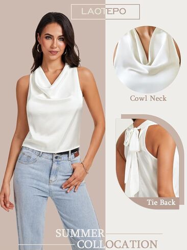 Cowl Neck Halter Tops for Women Silk Satin Going Out Tank Top Trendy Summer Camisole Business Casual Blouses Outfits in Saudi Arabia