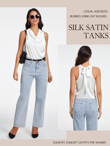 Cowl Neck Halter Tops for Women Silk Satin Going Out Tank Top Trendy Summer Camisole Business Casual Blouses Outfits in Saudi Arabia