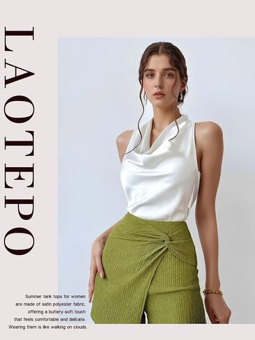 Cowl Neck Halter Tops for Women Silk Satin Going Out Tank Top Trendy Summer Camisole Business Casual Blouses Outfits in Saudi Arabia