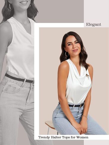 Cowl Neck Halter Tops for Women Silk Satin Going Out Tank Top Trendy Summer Camisole Business Casual Blouses Outfits in Saudi Arabia