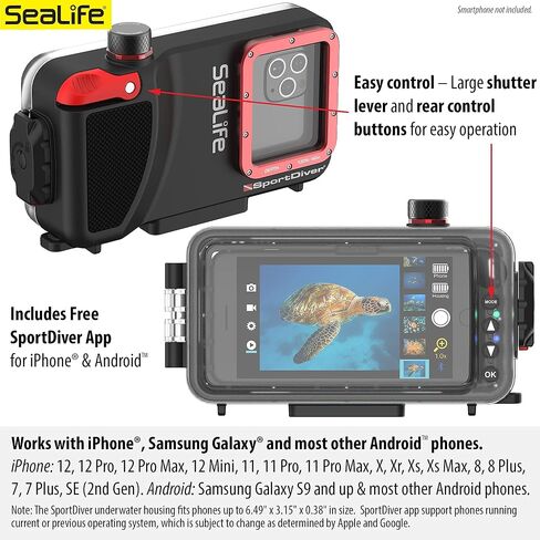 SeaLife Underwater Smartphone Scuba Case – Dive to 130’, Waterproof Photography, Access Camera Controls, Leak Alarms, Fits Most Phones (Without Light) Black in Saudi Arabia