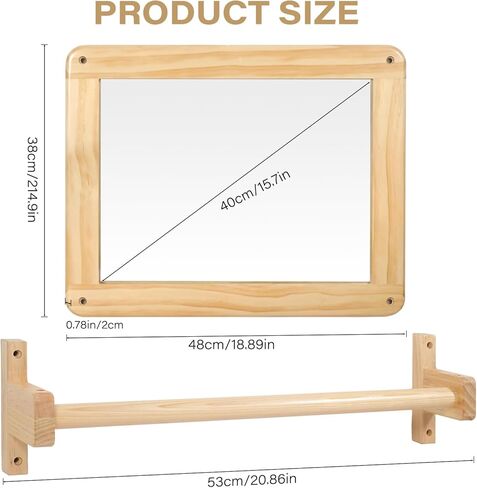 Montessori Mirror Baby Wall ، Baby Pull Up Bar ، Montessori 3-in-1 shatterproof Mirror ، Wooden Pull Up Bar ، Toddler سحب البار ، (صغير) in Kuwait