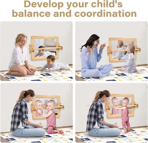 Montessori Mirror Baby Wall ، Baby Pull Up Bar ، Montessori 3-in-1 shatterproof Mirror ، Wooden Pull Up Bar ، Toddler سحب البار ، (صغير) in Kuwait