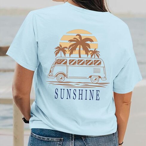 Hawaiian Shirts for Women Beach Hawaii Tropical Shirt Palm Tree Sunshine Graphic Tees Vacation Summer Vibes Tops in Kuwait