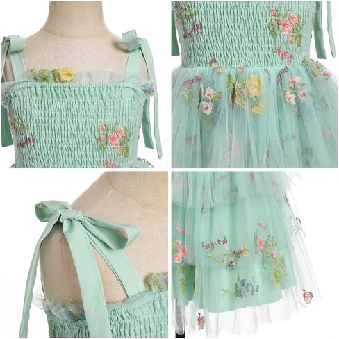 Odasdo Flower Girl Dress Kids Spaghetti Strap Tie Tie-Counder Smocked A-Line Tutu Tulle Tiered Dress Dresses Fecys Second in Saudi Arabia