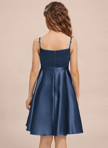 Girls Stretch Satin Formal Dresses V-Neck Knee-Length Flower Girl Bridesmaid Dress Party Wedding in Kuwait
